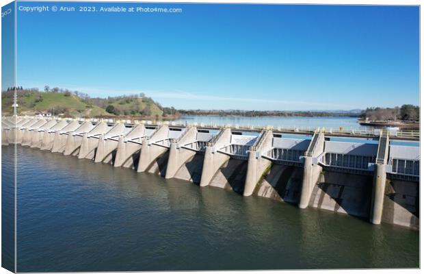 Dam at lake Natoma California Canvas Print by Arun 