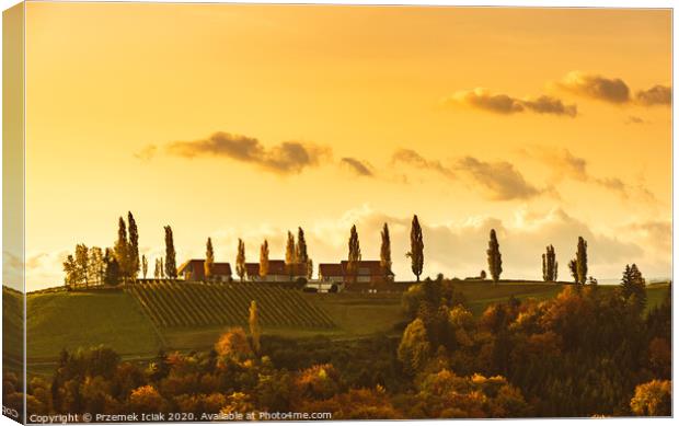 South styria vineyards landscape, Tuscany of Austria. Sunrise in autumn. Canvas Print by Przemek Iciak