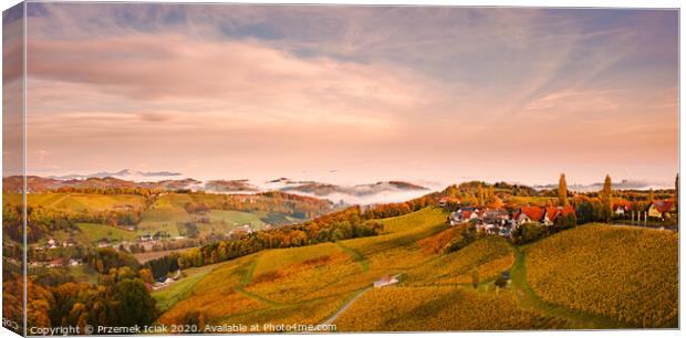 South styria vineyards landscape, near Gamlitz, Grape hills view from wine road in autumn. Canvas Print by Przemek Iciak