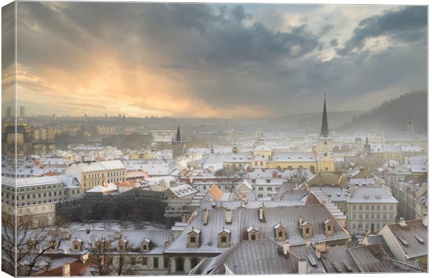 Snowy Roofs on Prague  Canvas Print by federico stevanin