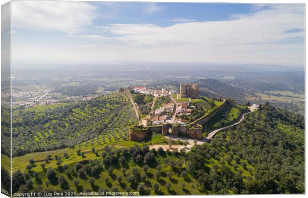 Evoramonte drone aerial view of village and castle in Alentejo, Portugal Canvas Print by Luis Pina