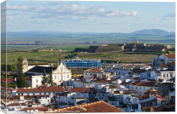 Elvas city inside the fortress wall in Alentejo with Santa Luzia fortress on the background, Portugal Canvas Print by Luis Pina