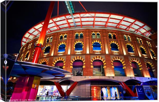 Arenas Barcelona Shopping center at night in Barcelona, Spain Canvas Print by Luis Pina