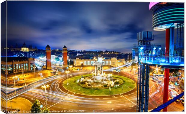 Placa d'Espanya at night in Barcelona, in Spain Canvas Print by Luis Pina