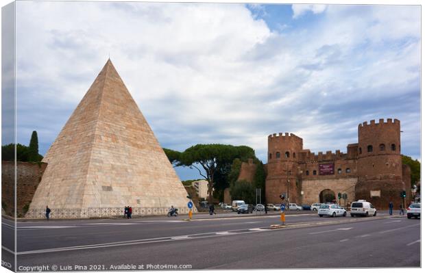 Pyramid of Caius Cestius and San Paolo Gate in Rome, Italy Canvas Print by Luis Pina