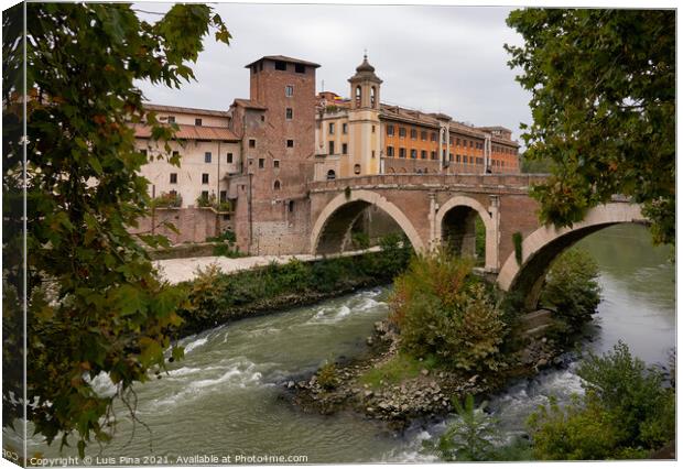 Tiber Island and Fabricio Bridge Rome Canvas Print by Luis Pina