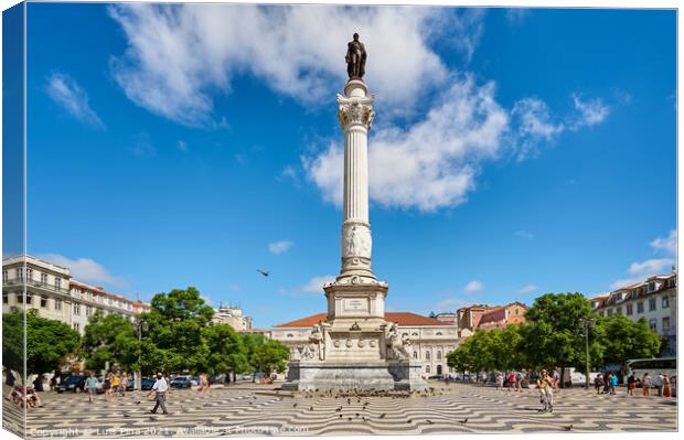 D. Pedro IV Statue on Rossio Plaza in Lisbon Canvas Print by Luis Pina