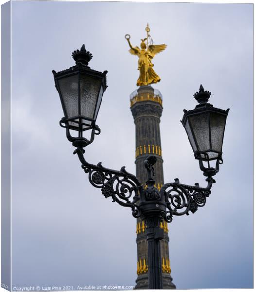 Victory Column Siegessäule in Berlin behind street lamps Canvas Print by Luis Pina