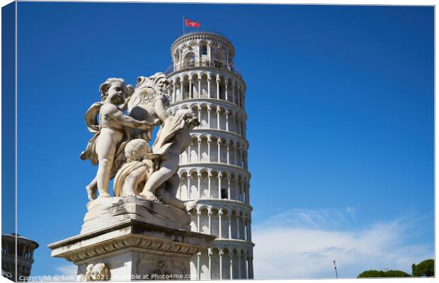 Putti Fountain Fontana dei Putti and Pisa Tower torre di Pisa Canvas Print by Luis Pina