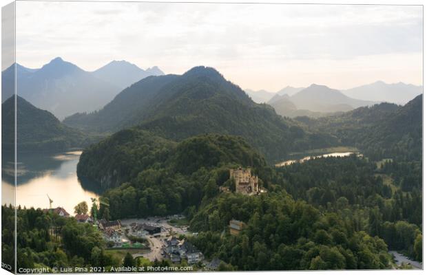 View of the Hohenschwangau Castle, Schwansee and Alpsee Lakes from Neuschwanstein Castle in Fuessen Canvas Print by Luis Pina