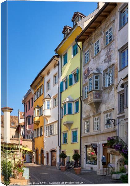 Street in Bolzano with traditional typical antique houses Canvas Print by Luis Pina