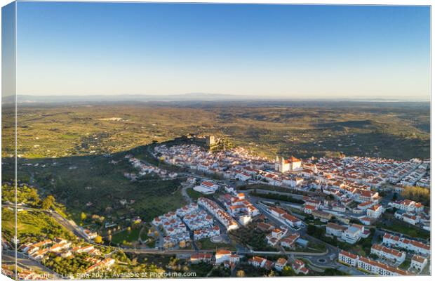 Castelo de Vide drone aerial view in Alentejo, Portugal from Serra de Sao Mamede mountains Canvas Print by Luis Pina
