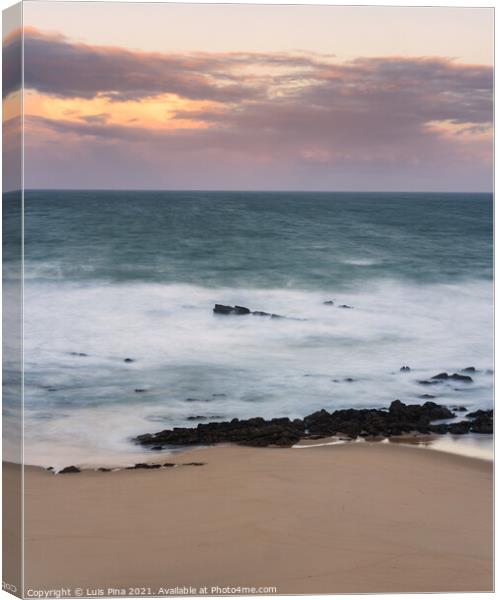 Waves in Santa cruz, Portugal beach at sunset, long exposure calm and relaxing landscape Canvas Print by Luis Pina