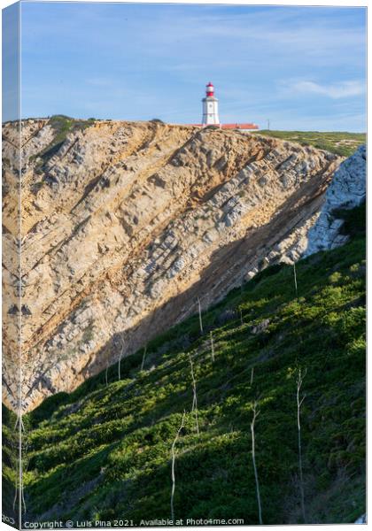 Landscape of Capo Espichel cape with the Lighthouse and sea cliffs, in Portugal Canvas Print by Luis Pina