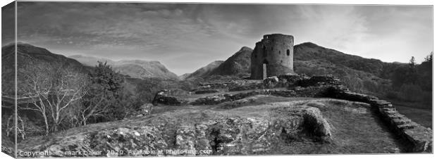Dolbadarn Castle mono panorama. Canvas Print by mark baker