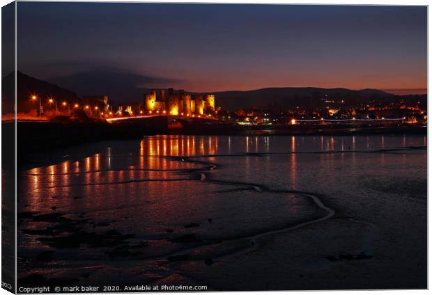 Conway Castle at night. Canvas Print by mark baker