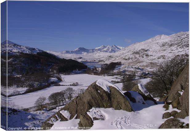 A winter scene in Snowdonia. Canvas Print by mark baker