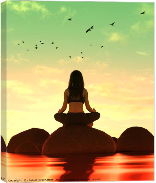 3d illustration of silhouette woman doing meditati Canvas Print by chainat prachatree