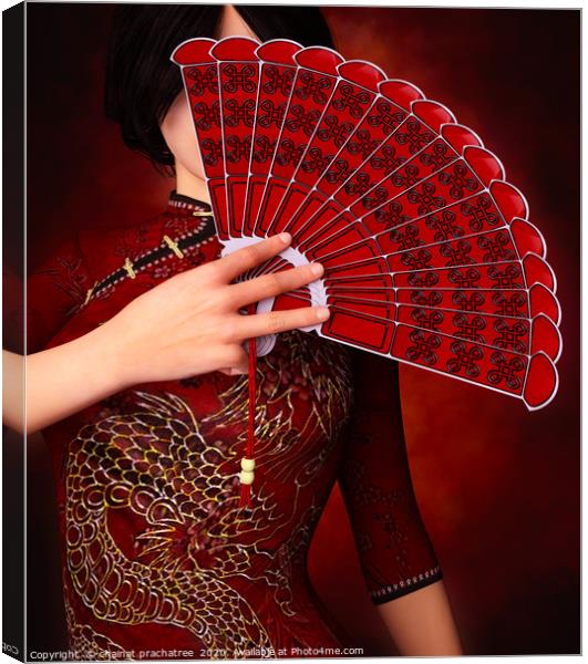 Asian girl with Traditional Chinese fan,3d renderi Canvas Print by chainat prachatree