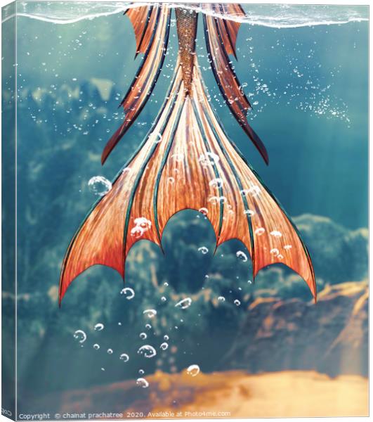 3d Fantasy mermaid in mythical sea,Fantasy fairy t Canvas Print by chainat prachatree