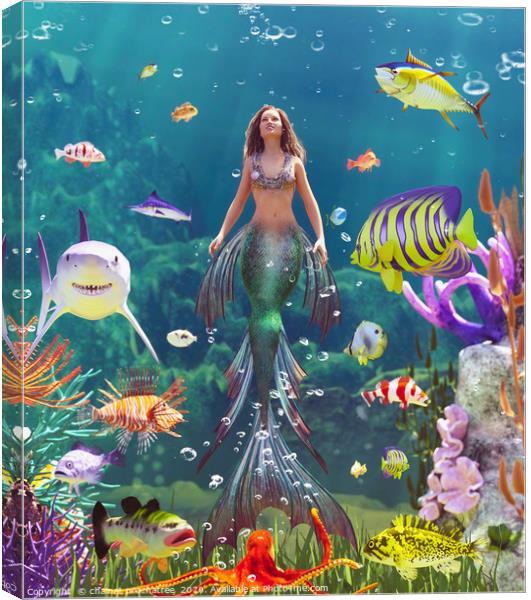 3d Fantasy mermaid in mythical sea,Fantasy fairy t Canvas Print by chainat prachatree