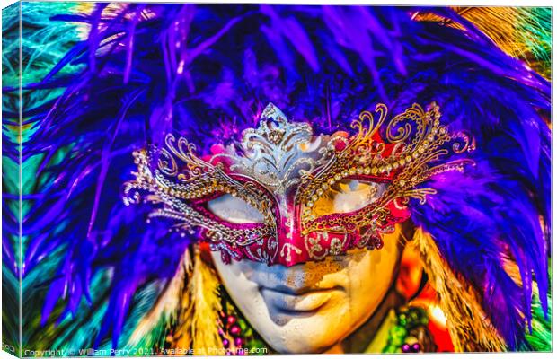 Colorful Red Mask Blue Feathers Mardi Gras New Orleans Louisiana Canvas Print by William Perry