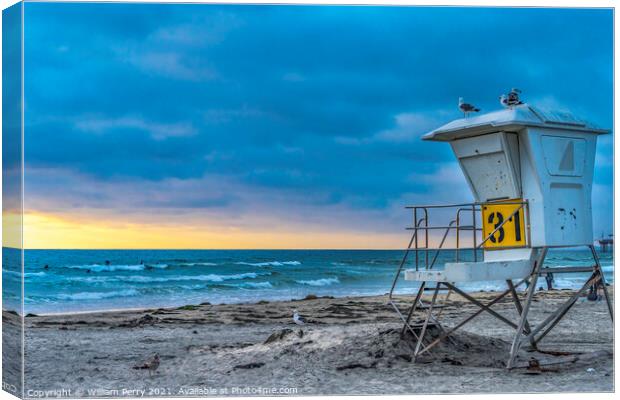 Lifeguard Station Surfers La Jolla Shores Beach San Diego Califo Canvas Print by William Perry