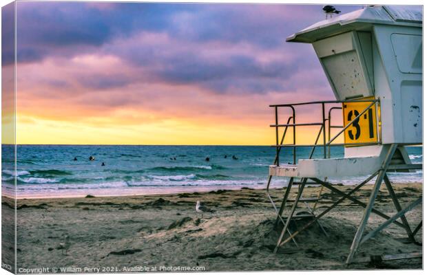 Lifeguard Station Surfers La Jolla Shores Beach San Diego Califo Canvas Print by William Perry