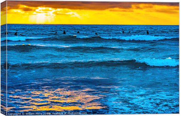 Surfers Sunset La Jolla Shores Beach San Diego California Canvas Print by William Perry