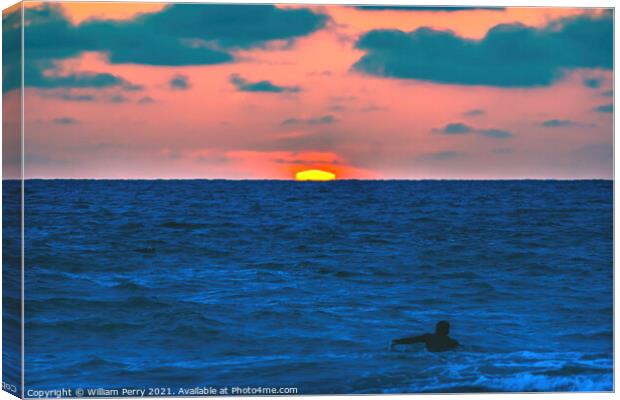 Surfer Sunset La Jolla Shores Beach San Diego California Canvas Print by William Perry