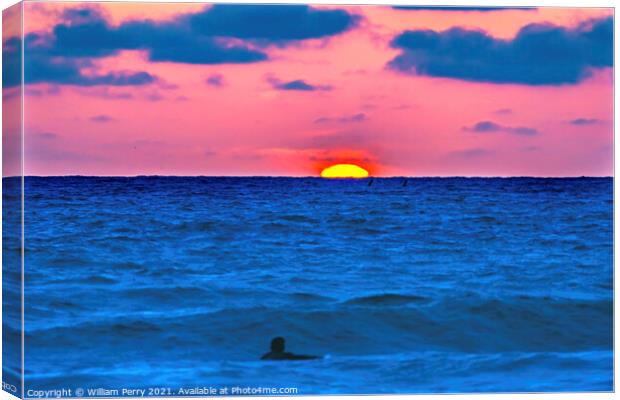 Surfer Sunset La Jolla Shores Beach San Diego California Canvas Print by William Perry