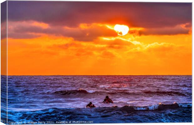 Surfers Sunset La Jolla Shores Beach San Diego California Canvas Print by William Perry