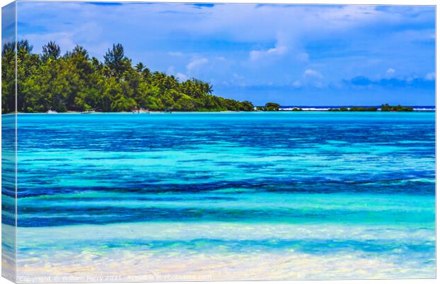 Colorful Beach Island Palm Trees Coral Reefs Blue Water Moorea T Canvas Print by William Perry