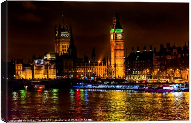 Big Ben Tower Parliament Thames River Westminster Bridge London  Canvas Print by William Perry