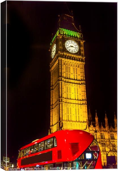 Big Ben Tower Red Bus Westminster Bridge Parliament London Engla Canvas Print by William Perry