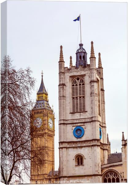 Saint Margaret Church Big Ben Tower London England Canvas Print by William Perry