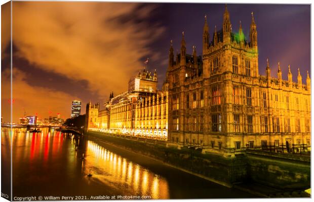 Parliament Thames River Westminster Bridge London England Canvas Print by William Perry