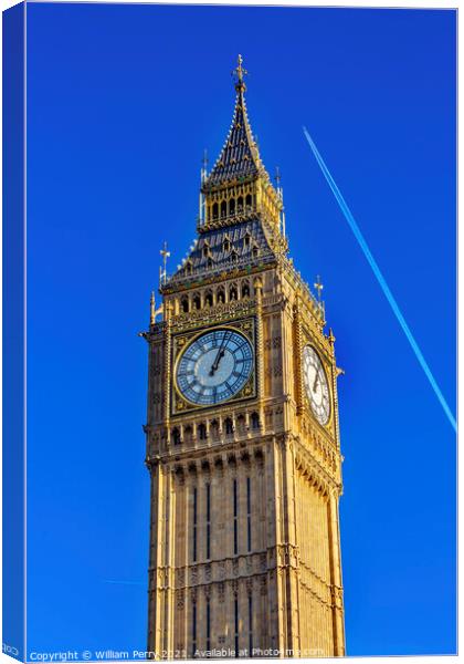 Big Ben Tower Plane Houses of Parliament Westminster London Engl Canvas Print by William Perry