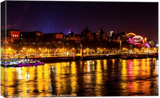 Thames River Night Westminster Bridge London England Canvas Print by William Perry