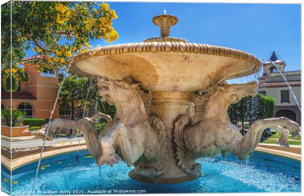 Memorial Fountain Town Hall Palm Beach Florida Canvas Print by William Perry