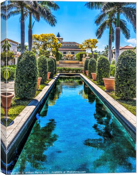 Memorial Fountain Town Hall Palm Beach Florida Canvas Print by William Perry