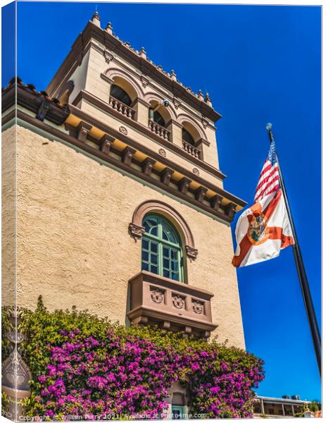 Flags Flowers Town Hall Palm Beach Florida Canvas Print by William Perry