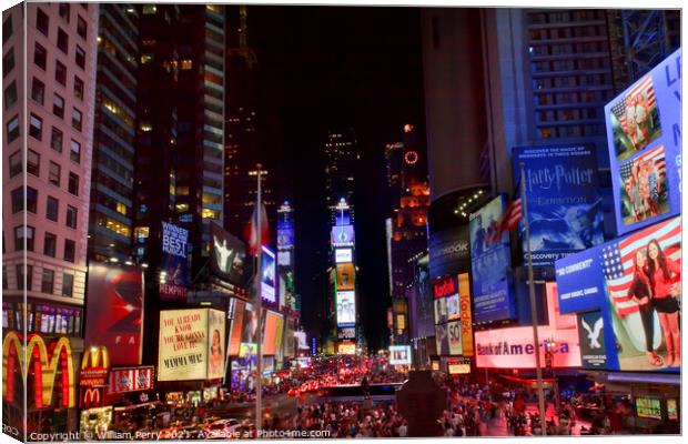 Times Square Lightshow  People Cars New York City Skyline  Night Canvas Print by William Perry