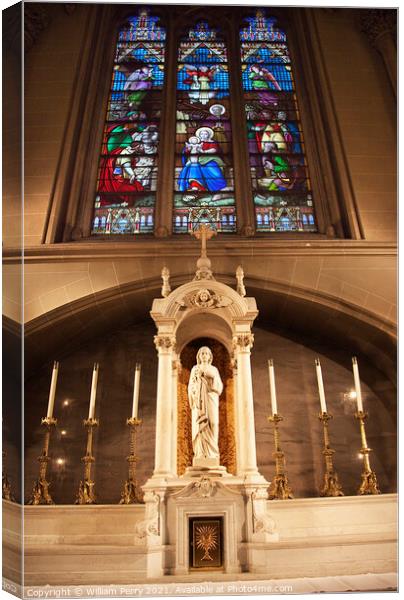 Christ Shrine Manger Birth Stained Glass Statue St. Patrick's Ca Canvas Print by William Perry