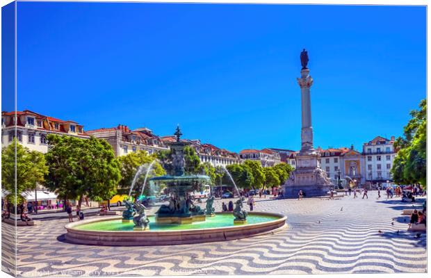 Column Pedro IV Fountain Rossio Square Lisbon Portugal Canvas Print by William Perry