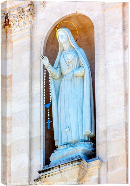 Mary Statue Bell Tower Lady of Rosary Fatima Portugal Canvas Print by William Perry