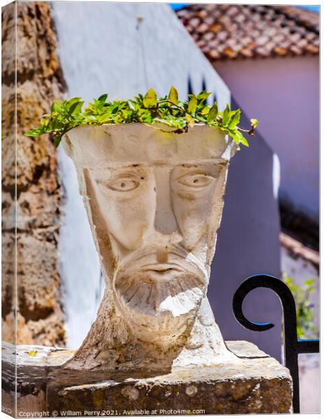 White Head Sculpture Street Obidos Portugal Canvas Print by William Perry