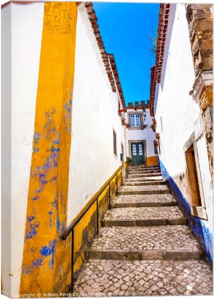 Narrow White Street 11th Century Mediieval City Obidos Portugal Canvas Print by William Perry