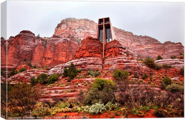 Chapel of Holy Cross Red Rock Canyon Rain Clouds Sedona Arizona Canvas Print by William Perry