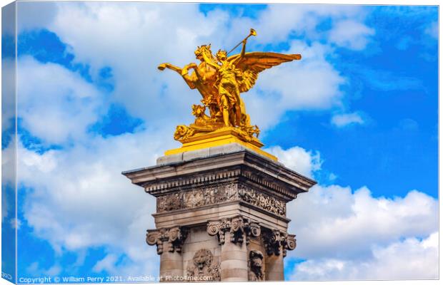 Golden Winged Horse Statue Pont Bridge Alexandre III Paris Franc Canvas Print by William Perry